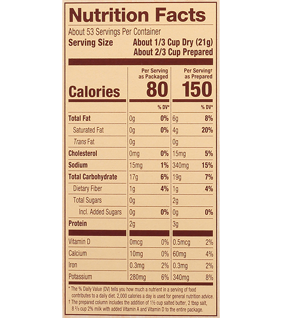 Hungry Jack Instant Mashed Potatoes Nutritional Information - Nutrition ...